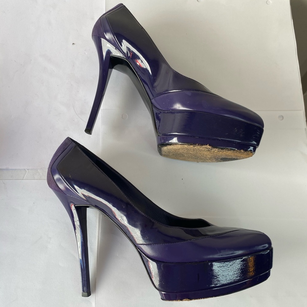GUCCI Purple Patent & Leather Platform Pumps Suede Heel Size 38.5 US 8.5 - Picture 5 of 15